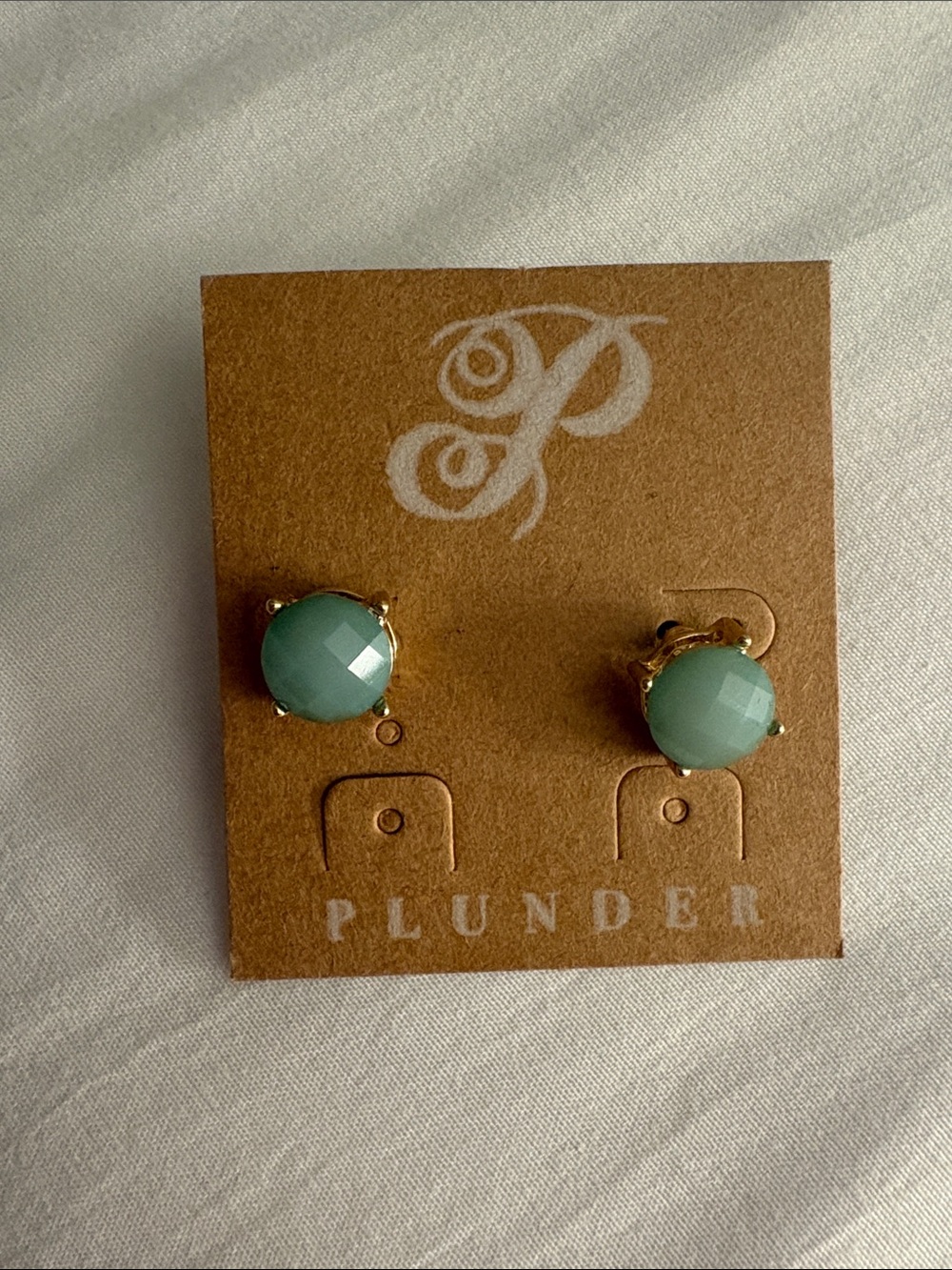 Plunder Gold-Tone Mint Faceted Round Stud Earrings